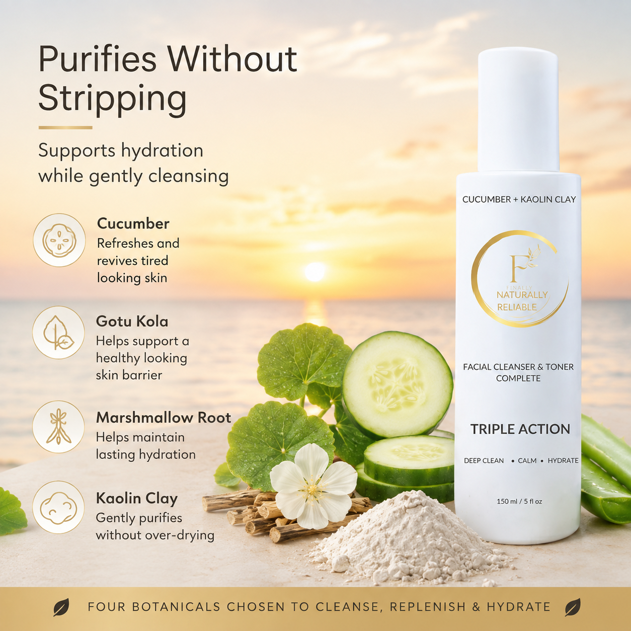 Natural Face Wash & Toner for Sensitive Skin | Cucumber + Kaolin Clay