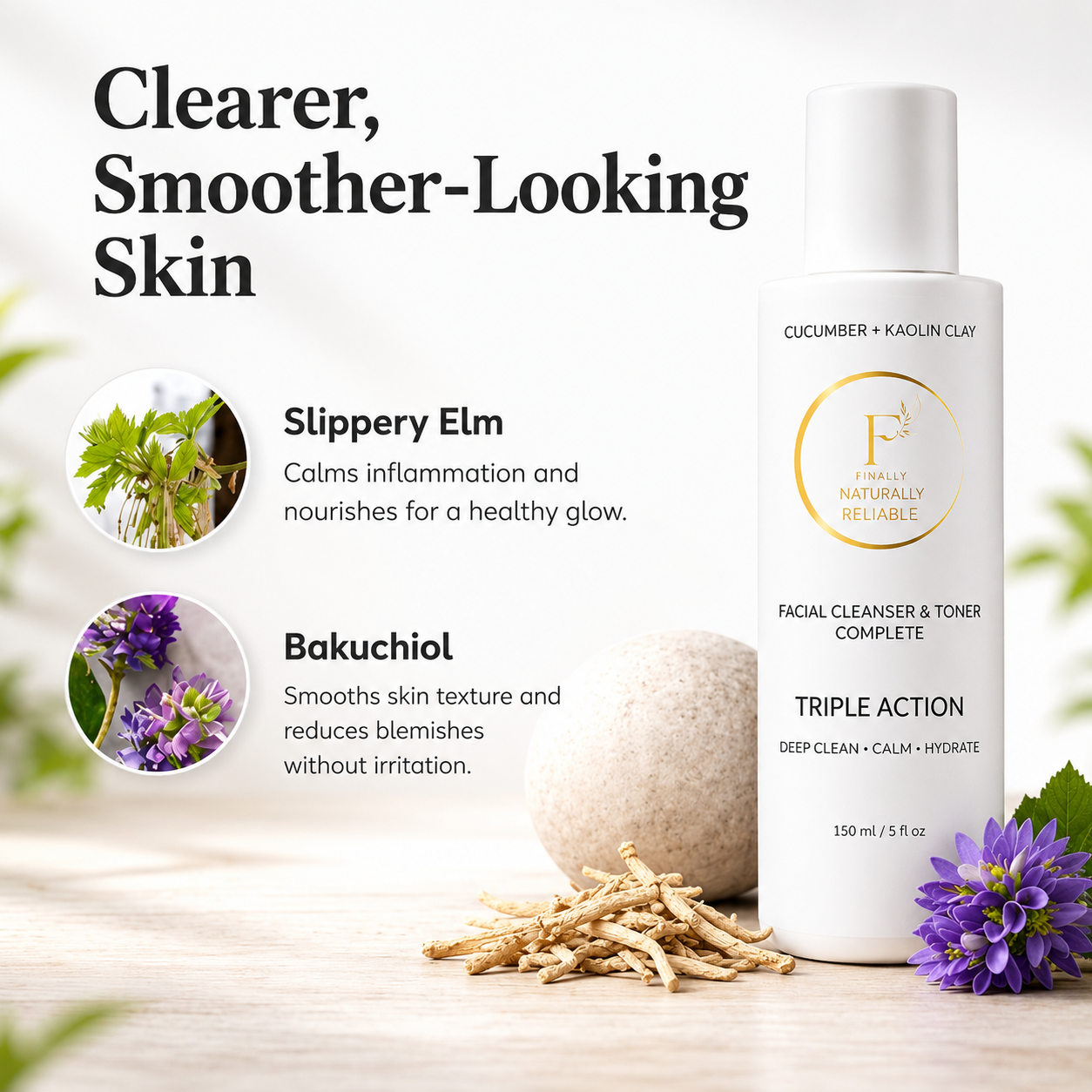 Natural Face Wash & Toner for Sensitive Skin | Cucumber + Kaolin Clay