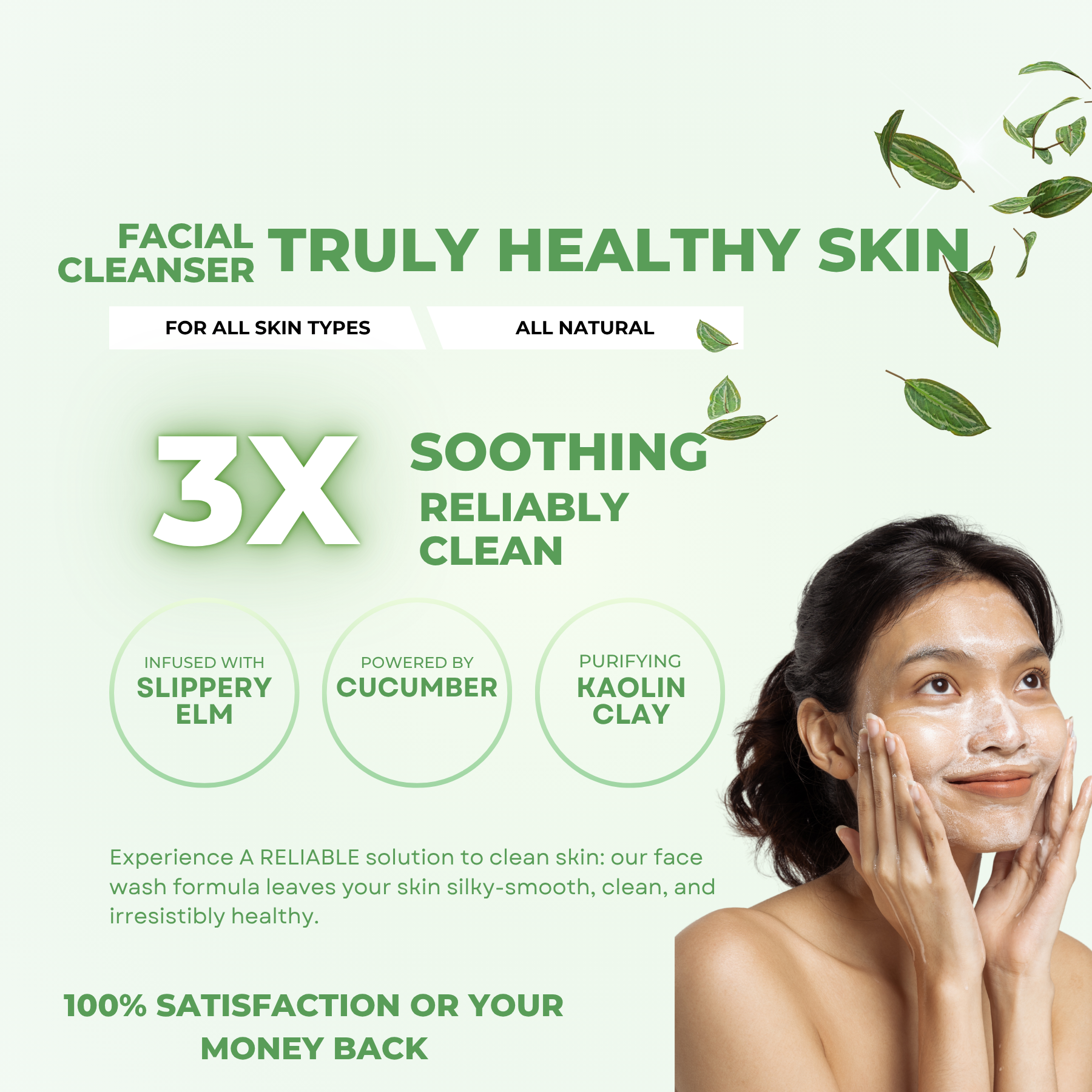 *New*Dual Action Natural Face Wash & Toner | Cucumber + Kaolin Clay