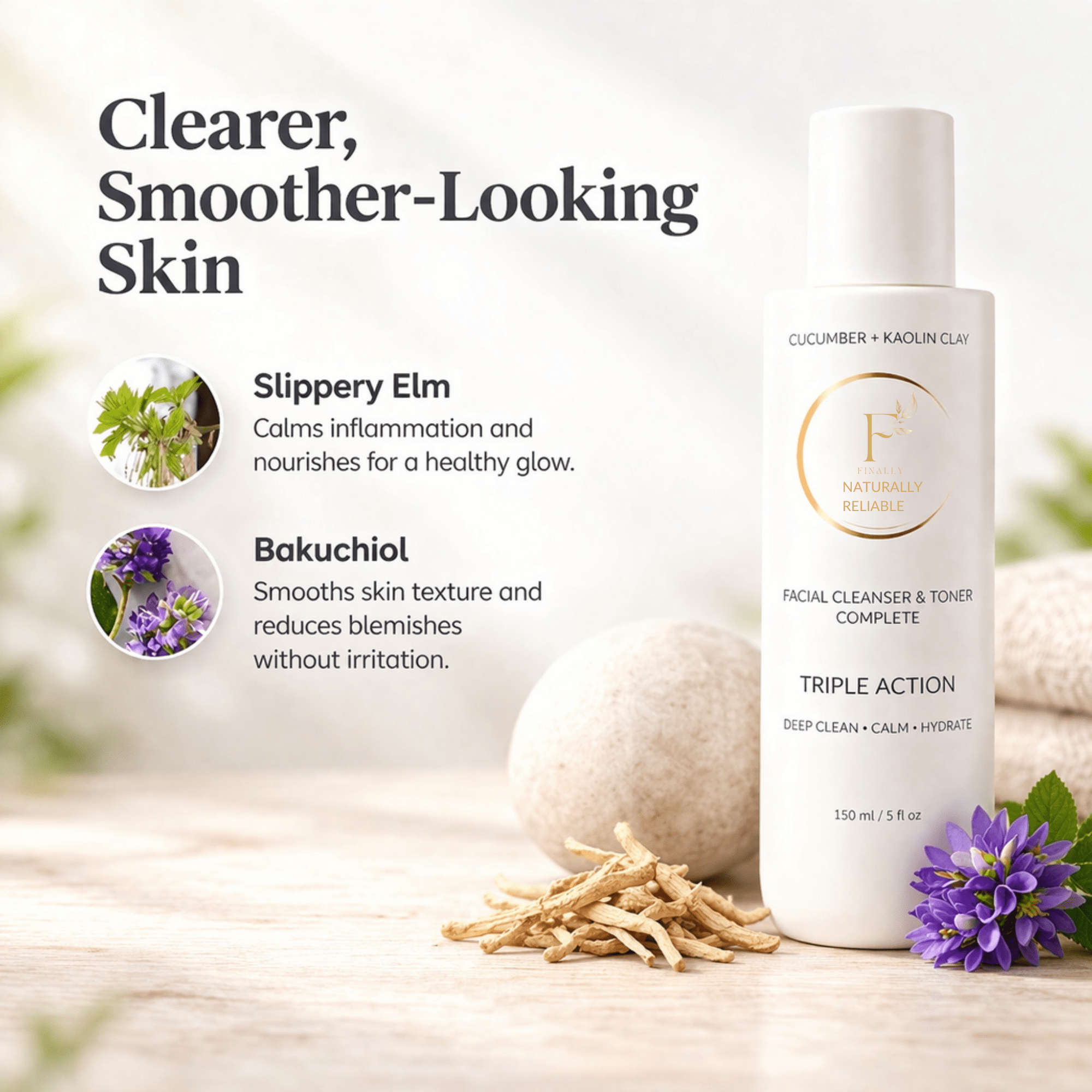 *New* Dual Action Natural Face Wash & Toner | Cucumber + Kaolin Clay - Finally All Natural