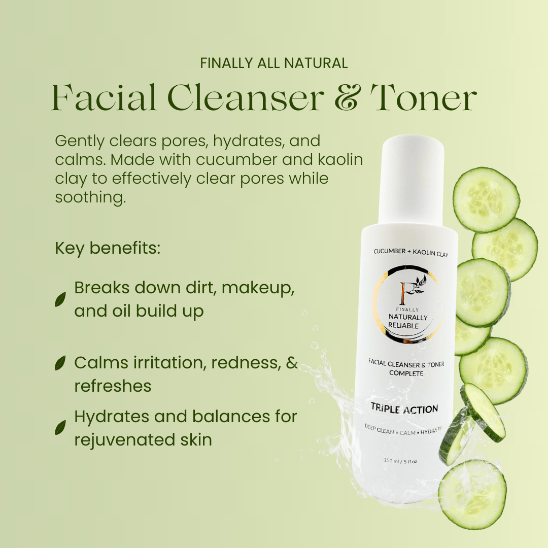 *New*Dual Action Natural Face Wash & Toner | Cucumber + Kaolin Clay - Finally All Natural